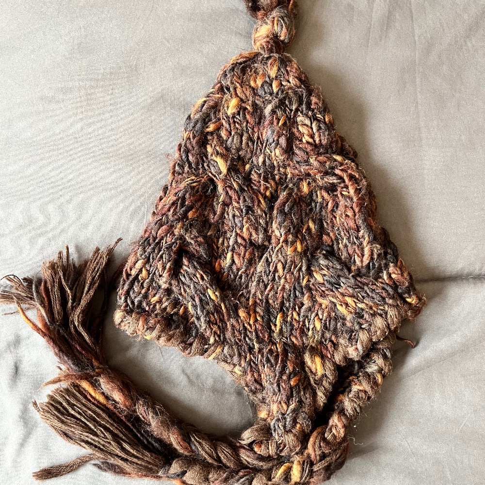 Etro Wool Beanie with Earflaps and Braids Browns and Gold